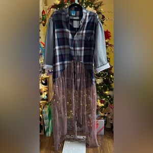 Flannel Shaket Embroidered long Mesh